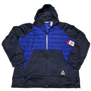 Reebok Hybrid Jacket Mens Size XL Blue Full Zip Hooded Sweater Outdoor Athletic
